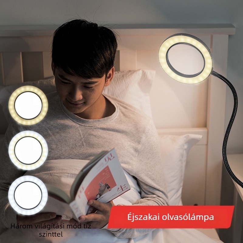72 LED-es világítású nagyító, 10x optikai lencse, fém lencse, rugalmas cső, telefonra csíptethető klipsz
