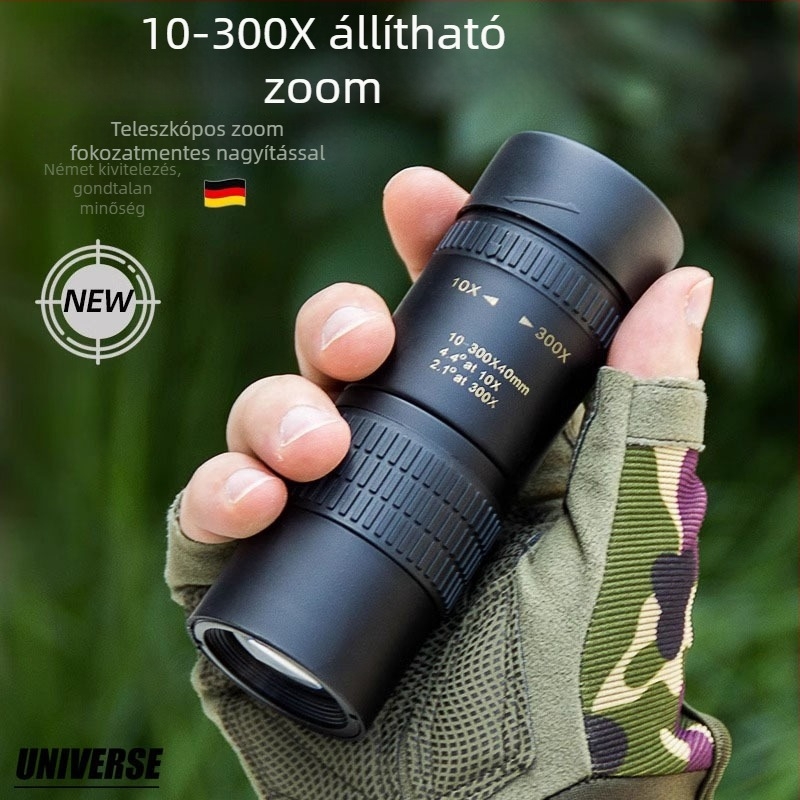 Monokuláris teleszkóp 10-300-40 zoom, HD professzionális, hordozható, kültéri fotózáshoz telefonos