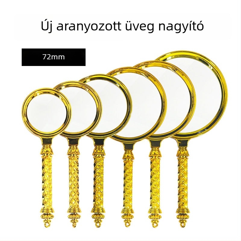 Aranyozott virágformájú műanyag kézi nagyító, HD lencsével olvasáshoz és ékszerazonosításhoz