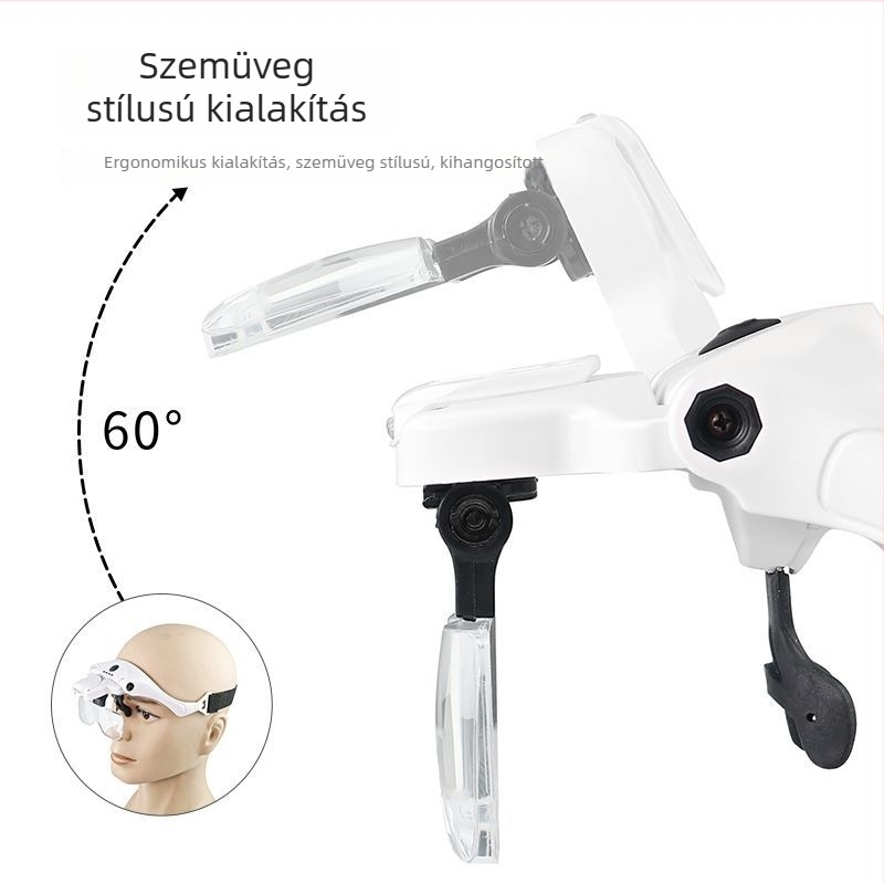 9892B2C1 fejre szerelhető nagyító USB töltéssel, 5 készlet akril optikai lencsék