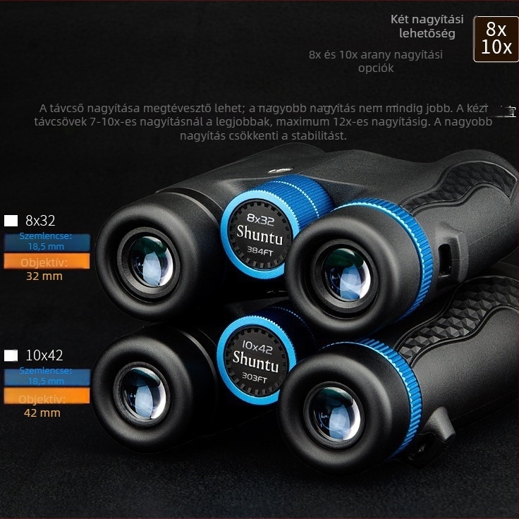 Shengtou FMC bevonatú, ütésálló binokulár D1042, csúszásmentes fogás, HD optika, állítható zoom, kettős út optika