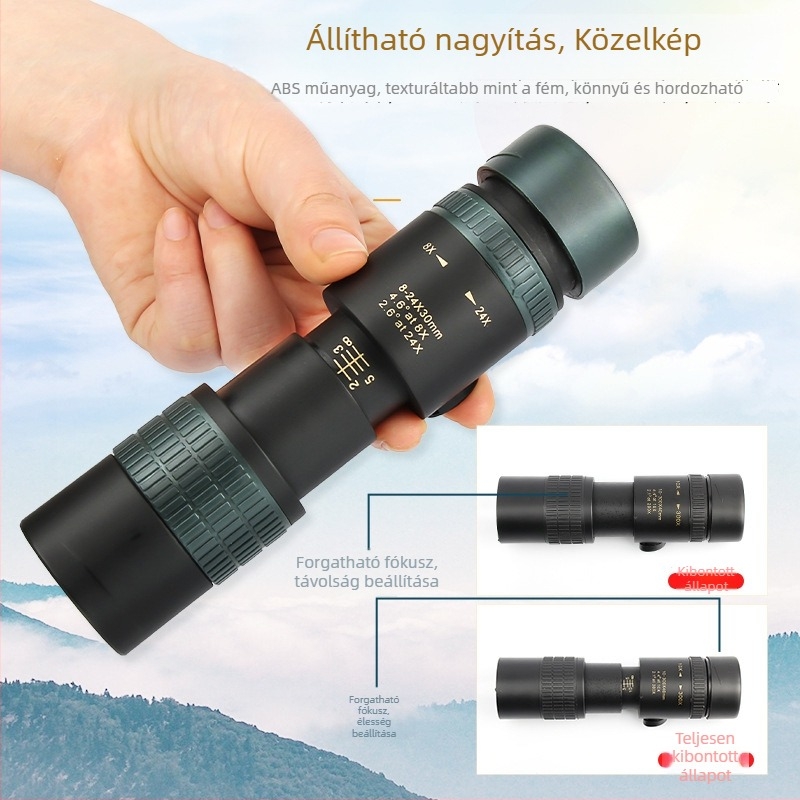 Monokuláris teleszkóp 10-300x40, zoom nélküli lépcsőzetes nélkül, telefonos fényképezéshez, kihúzható, kültéri teleobjektív