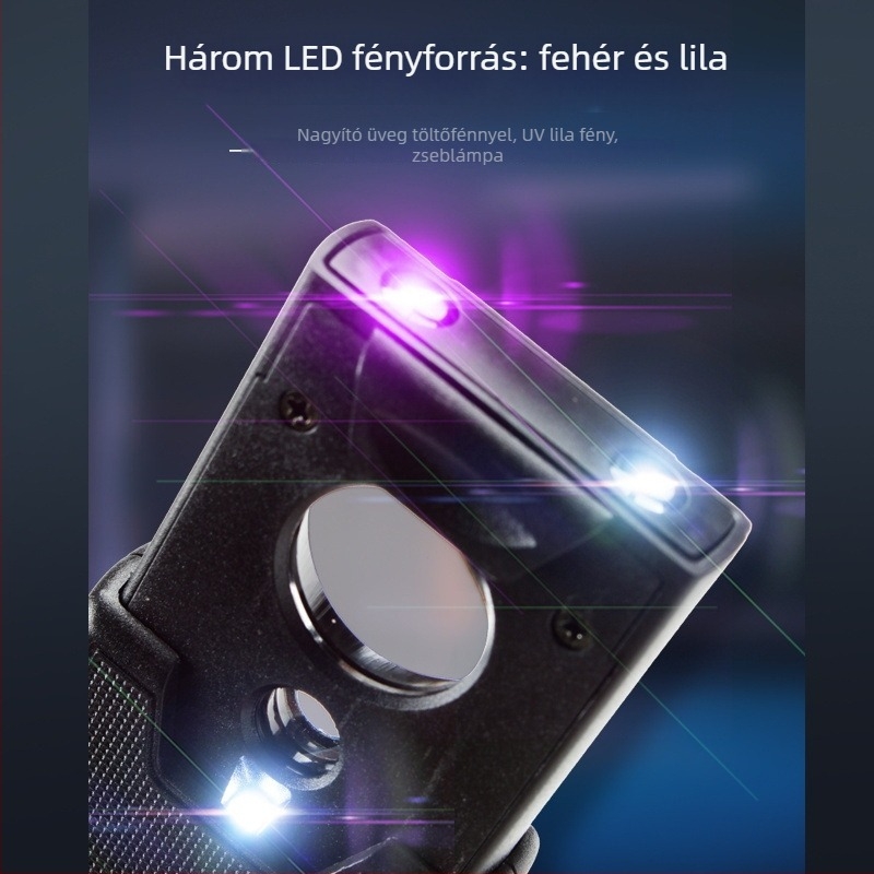 LED nagyító 60×-os zoommal, kihúzható kialakítás és világítással, dohány, bélyegek, érmék és ékszerek vizsgálatára, hordozható valutadetektor – Modell 9585