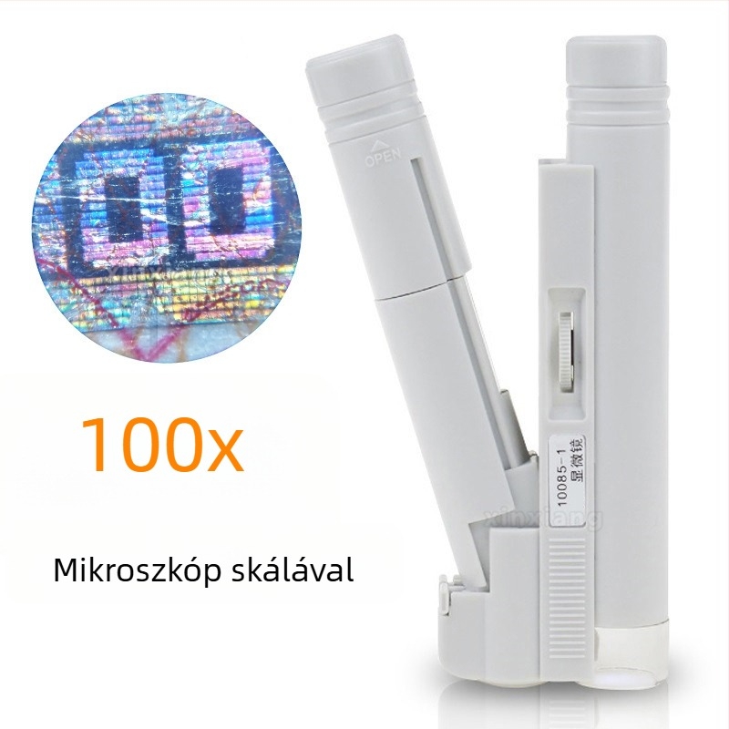 LED‑es világítással ellátott, 100x nagyítású, kétcsöves hordozható mikroszkóp antikvitások azonosításához