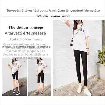 Női vékony, fényes leggings tavasz-nyárra, fekete, slim fit, plusz méret, magas derék, capri hossz
