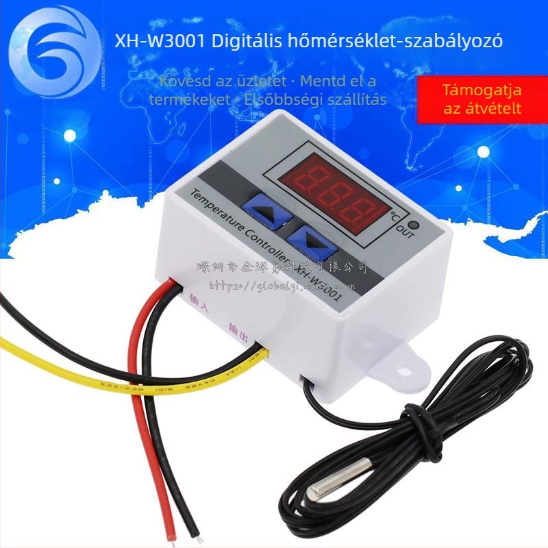 XH-W3001 digitális termosztát, mikroprocesszoros hőmérséklet-vezérlő, hőmérsékletkapcsoló