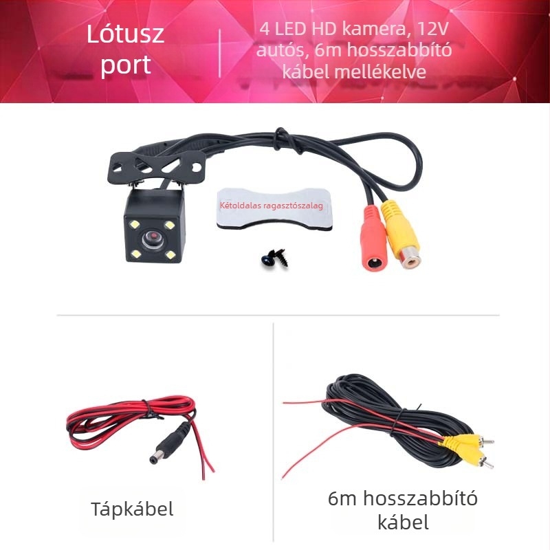 HD CCD hátsó kamera autókhoz, széles látószög, univerzális 4/5 lyukú rögzítés, autós DVR nagy kijelzővel