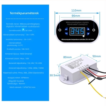 ZFX-W1308A termosztát, digitális hőmérséklet-szabályozó, elektronikus hőmérséklet-szabályozó, nagy precíziójú állítható hőmérséklet-kapcsoló