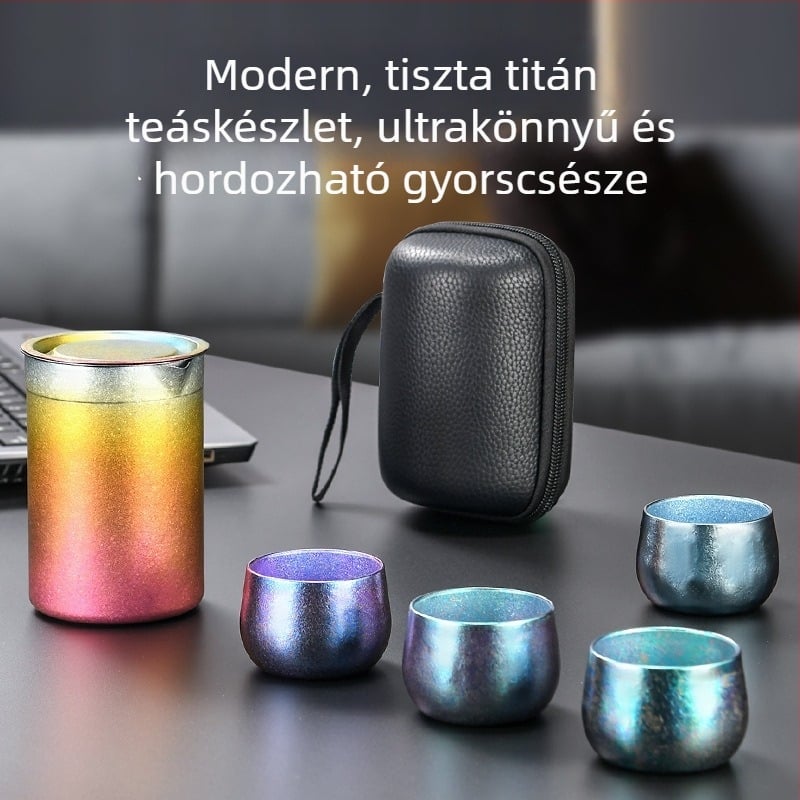 Tiszta titán utazó teáskészlet, hordozható, kétszintes infúzor, luxus kültéri teáskészlet, logó testreszabás