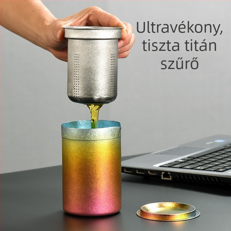 Tiszta titán utazó teáskészlet, hordozható, kétszintes infúzor, luxus kültéri teáskészlet, logó testreszabás