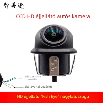 Autó CCD kamera hátsó és elülső nézethez fisheye objektíval, 170° látószög, 1080x720 felbontás, IP68, 12V, mérési vonalakkal