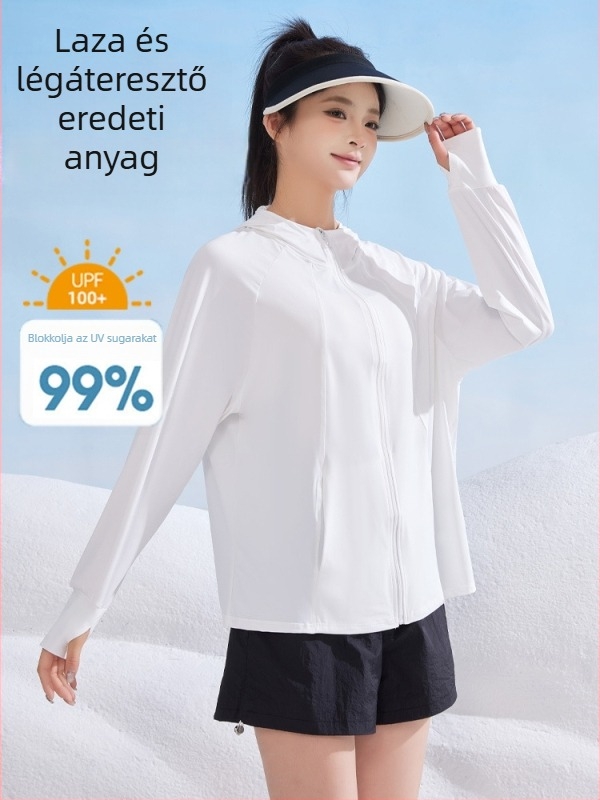 Női nyári fehér, lélegző, bő szabású UV-védő kabát