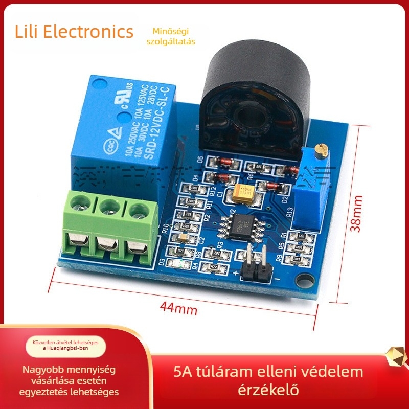 5A túláramvédelmi szenzor modul váltakozó áram mérésére, relével 5V/12V/24V