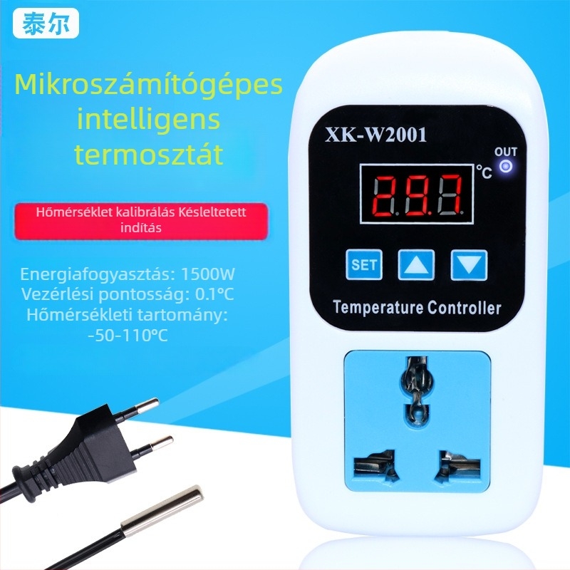 XK-W2001 intelligens digitális hőmérséklet-szabályozó elektronikus kapcsolóval, állítható hőmérsékletű aljzat bojlerhez, 220V