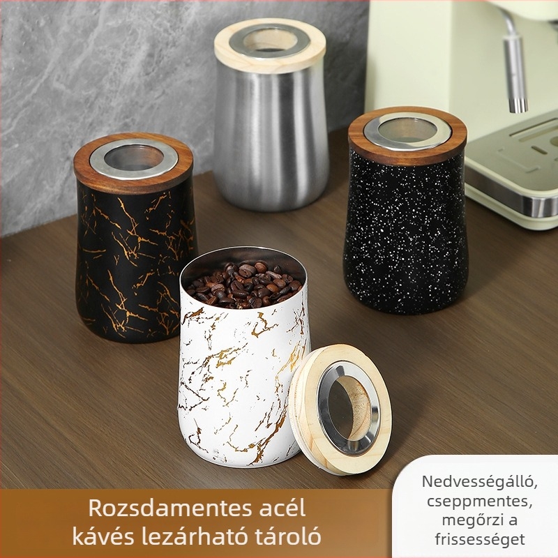 Rozsdamentes acélból készült tároló átlátszó üvegfedővel, hermetikus, 800–1000 ml, fűszerekhez, teához és nassolnivalókhoz
