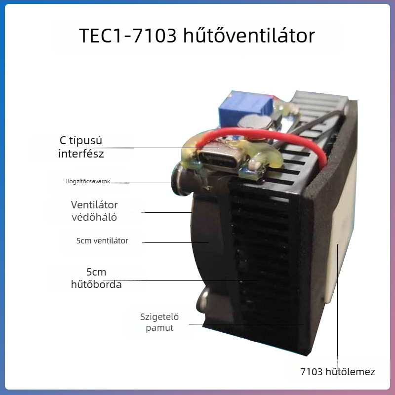 TEC1-7103 félvezető hűtőlap DIY mobiltelefonhoz csendes ventilátorral, 5V