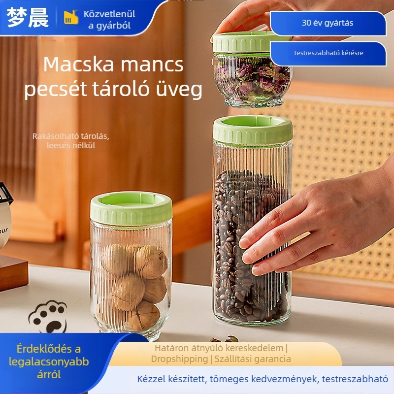 Gabonafélék és szárított gyümölcsök tárolására szolgáló üveg tároló, nedvességálló, átlátszó zárt tartály osztott rekeszekkel, a konyhához
