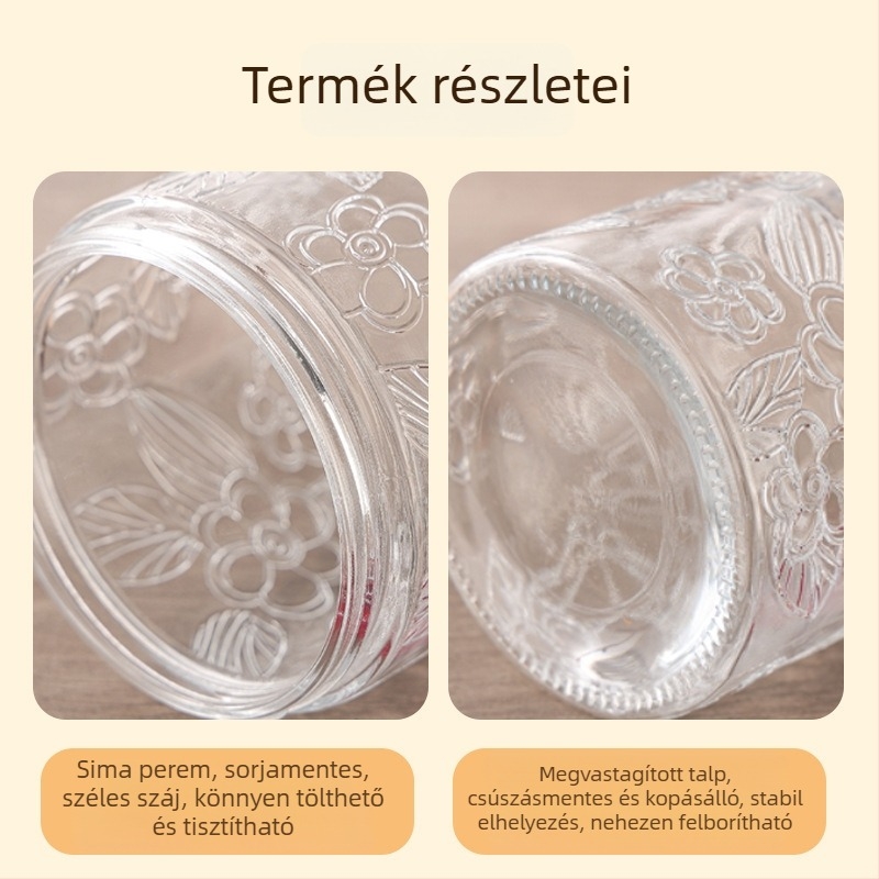 Nagy átmérőjű üvegtároló, retro stílus, fogantyúval, légmentesen záródó fedél, konyhai tárolás gabonákhoz