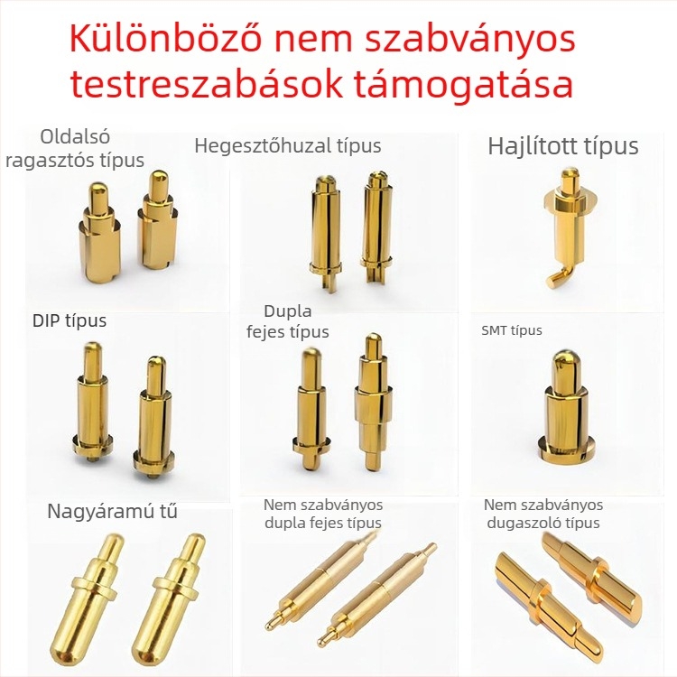 Pogopin rugós érintkezős vizsgáló tű, aranyozott réz érintkező, nem oxidálódó, nagy áramerősségű töltési teszthez