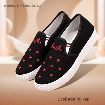 Női vászon Slip-On cipő szív hímzéssel, csúszásmentes és kopásálló talppal, tavasz–ősz új stílus