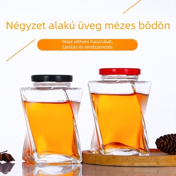 Üveg tárolóedény, 500 ml, mézhez, lekvárhoz, diófélékhez és gabonafélékhez
