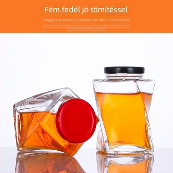 Üveg tárolóedény, 500 ml, mézhez, lekvárhoz, diófélékhez és gabonafélékhez