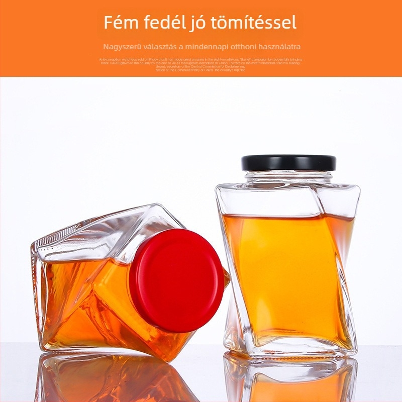 Üveg tárolóedény, 500 ml, mézhez, lekvárhoz, diófélékhez és gabonafélékhez