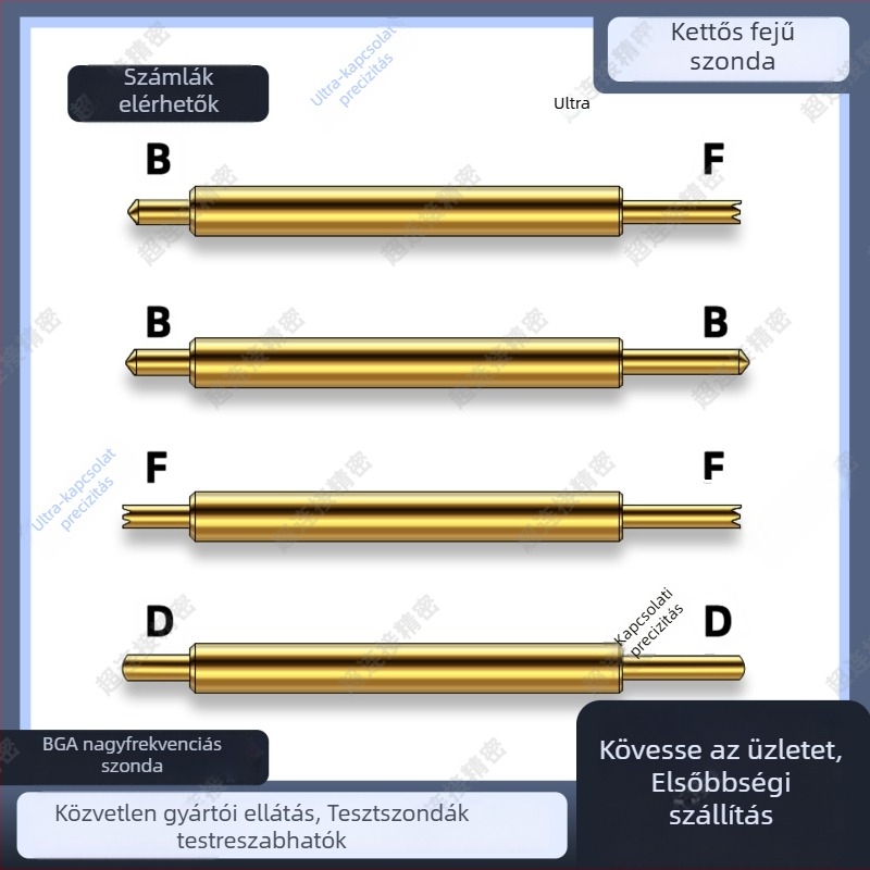Kétoldalas tűszonda, BGA051-sorozat, tesztchip-szonda, rugós érintkező, félvezető-szonda, nagyfrekvenciás zonda