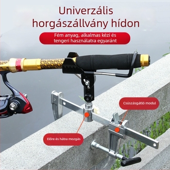 Csipeszes, hídra szerelhető horgászállvány, többfunkciós, alumínium ötvözetből, összecsukható, forgatható