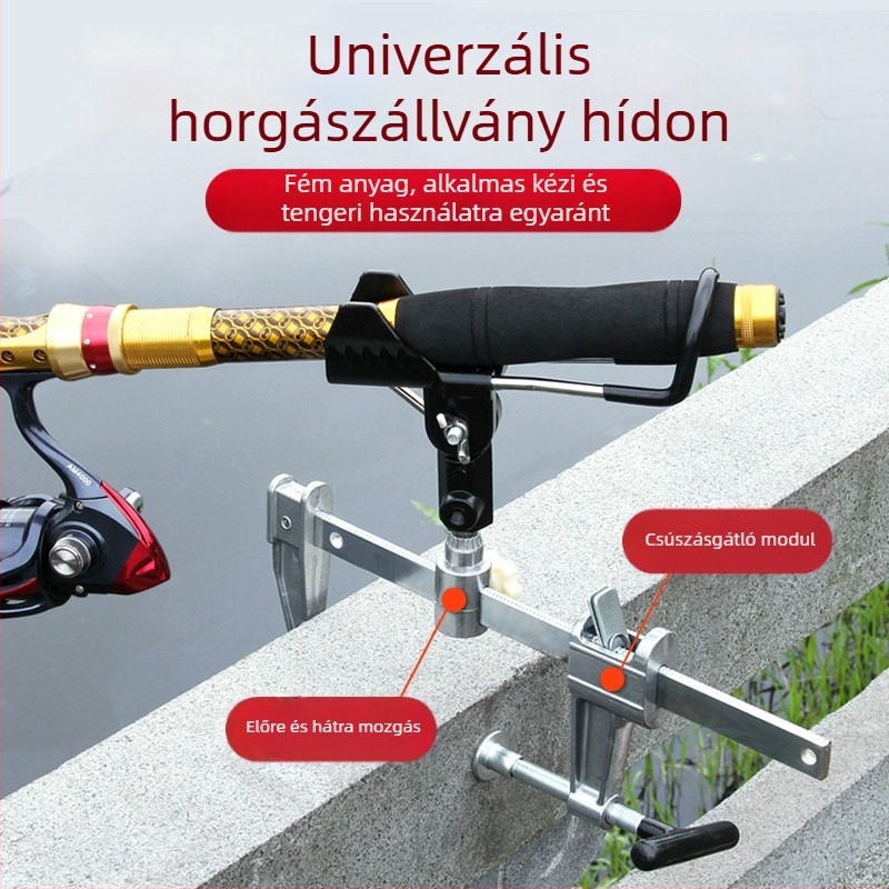 Csipeszes, hídra szerelhető horgászállvány, többfunkciós, alumínium ötvözetből, összecsukható, forgatható