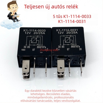 Autórelé K1-1114-0031, 12 V DC, 5-tűs; K1-1114-0033, 25 A
