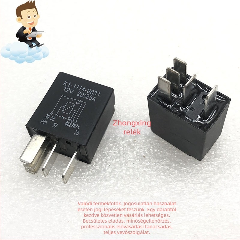 Autórelé K1-1114-0031, 12 V DC, 5-tűs; K1-1114-0033, 25 A