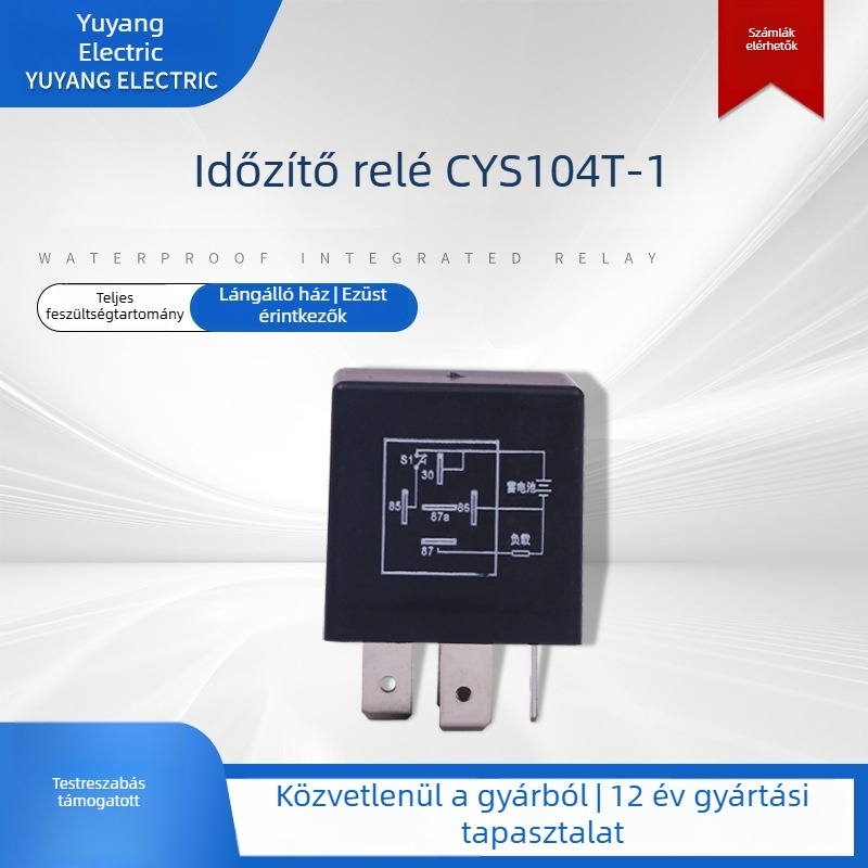CYS104T-1 Tápbekapcsolási késleltetésű programozható időzítő relé, stabil érintkezők, 4/5‑pin autóipari relé.