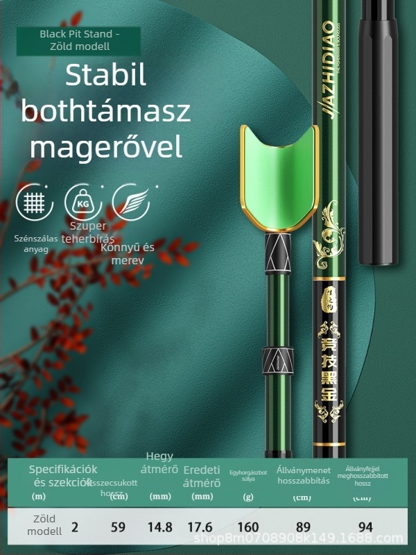 Szénszálas horgászbot-tartó – rövid modell, kompatibilis a horgászdobozhoz, fekete kivitel