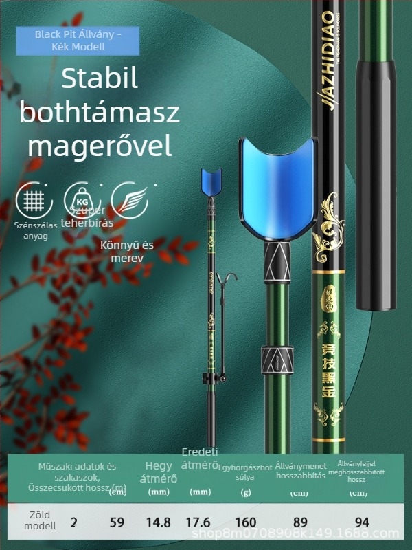 Szénszálas horgászbot-tartó – rövid modell, kompatibilis a horgászdobozhoz, fekete kivitel
