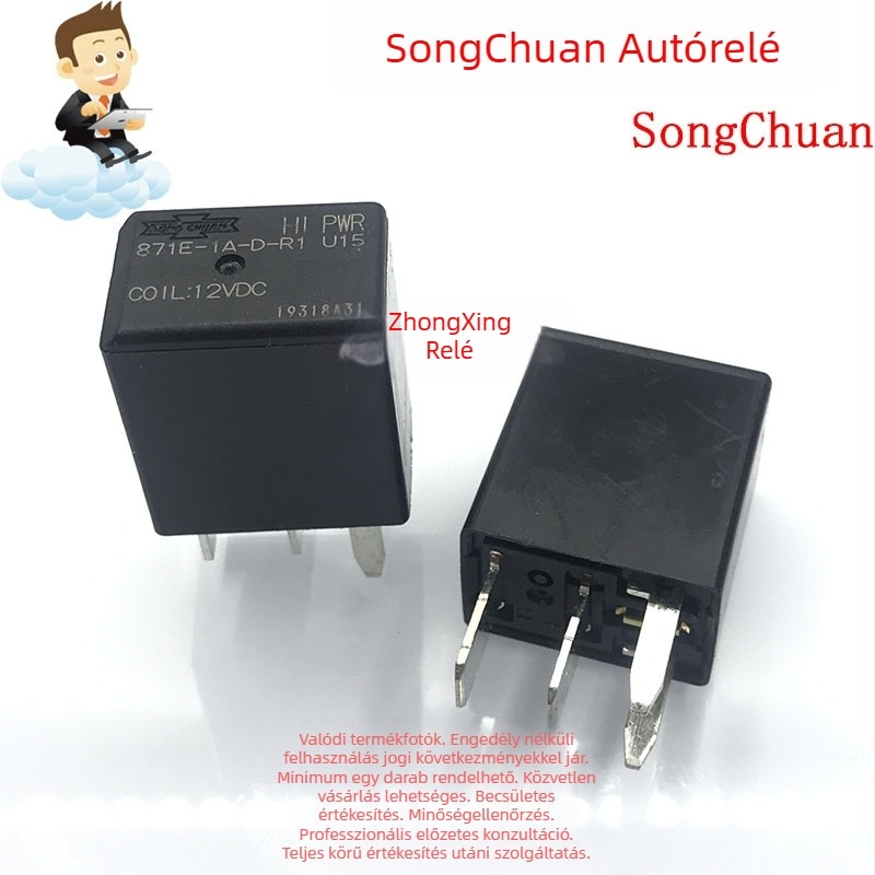 Songchuan autórelé 871E-1A-D-R1 U19, 12V DC, 4-tűs, normálisan nyitott, V6