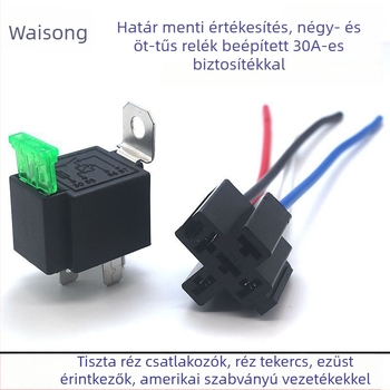 12V/24V autórelé 30A biztosítékkal, 4– vagy 5–pin fém ház, vezetékes csatlakozóval