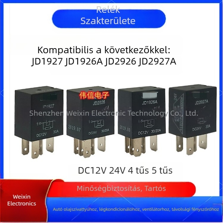 Autórelé JD1926A/1927/2926/2927 klímaberendezéshez, 12V/24V, 4- vagy 5-tűs csatlakozás, 30A/20A