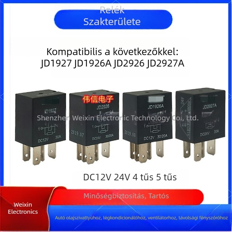 Autórelé JD1926A/1927/2926/2927 klímaberendezéshez, 12V/24V, 4- vagy 5-tűs csatlakozás, 30A/20A