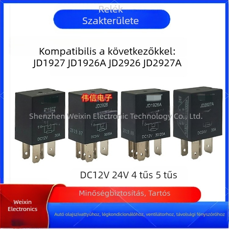 Autórelé JD1926A/1927/2926/2927 klímaberendezéshez, 12V/24V, 4- vagy 5-tűs csatlakozás, 30A/20A