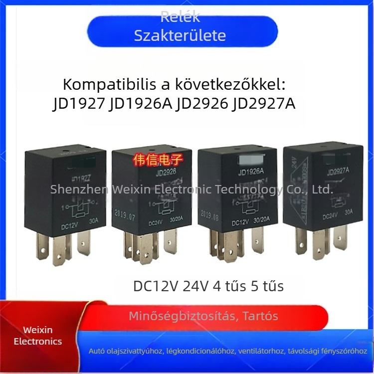 Autórelé JD1926A/1927/2926/2927 klímaberendezéshez, 12V/24V, 4- vagy 5-tűs csatlakozás, 30A/20A