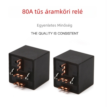 Járművekhez készült nagyáramú elektromágneses relé széles csatlakozókkal, forrasztó áramkörökhöz, 12V/24V, 80A