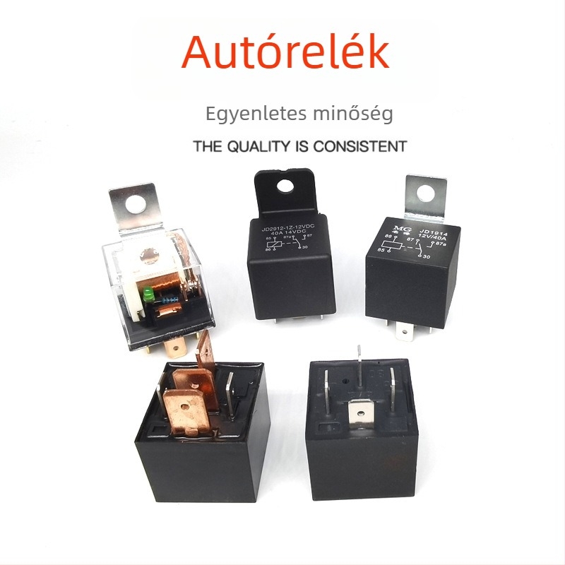 Jármű elektromágneses relé, 12V/24V, réz tekercs, ezüstös érintkezők, 40A/80A, normálisan nyitott