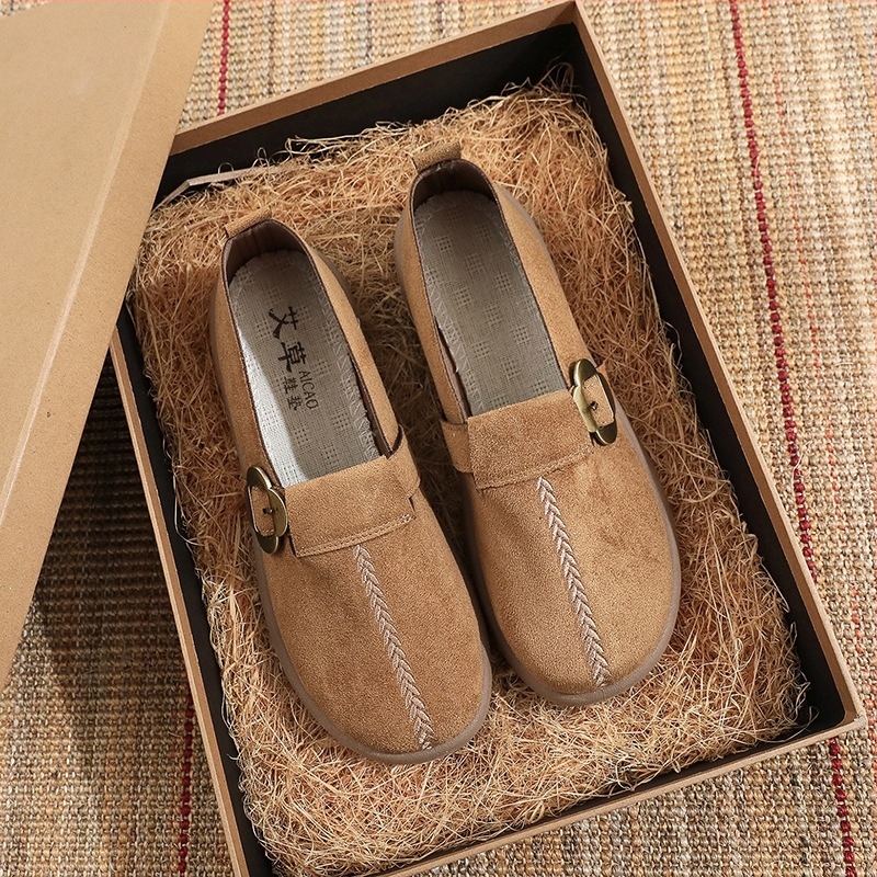 Női velúr cipő fém csattal, nem csúszós talppal, Birkenstock-stílusú, mindennapi viseletre, puha talp