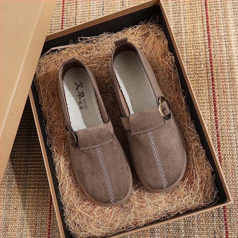 Női velúr cipő fém csattal, nem csúszós talppal, Birkenstock-stílusú, mindennapi viseletre, puha talp