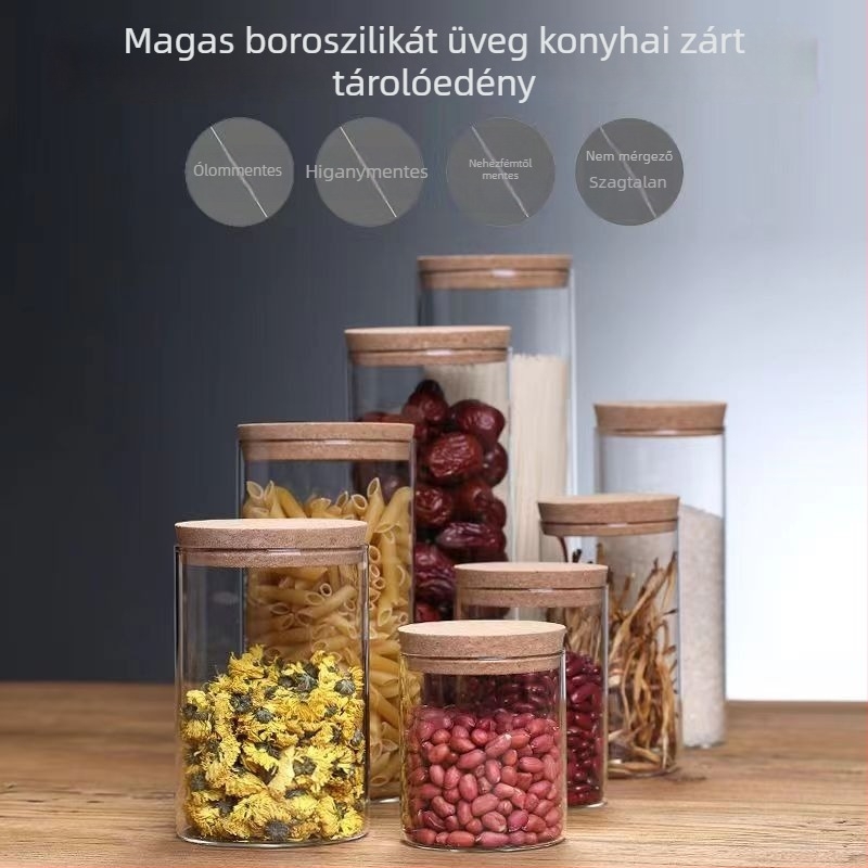 Magas boroszilikát üveg zárható fedéllel – átlátszó tároló cukorra és teának
