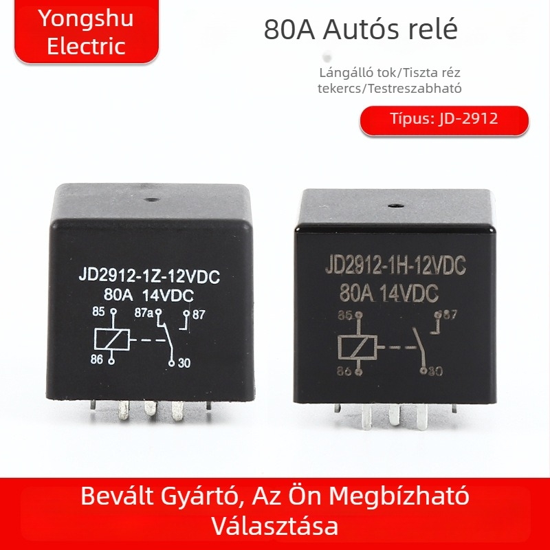 80A ívkioltó relé autókhoz, 4 vagy 5 tűs, 12V–84V