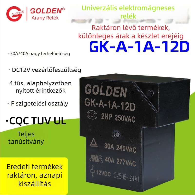 Gordon GK-A-1A-12D 12V 4-tűs univerzális kis relé 30A elektromágneses T90 sorozat