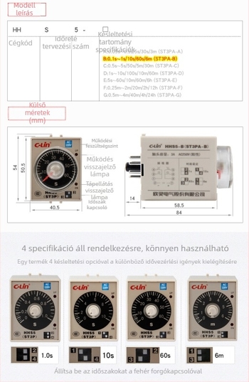 C-Lin HHS5-B (ST3P A-B) 1s/10s/60s/6M késleltetett időrelé JSZ3A-B