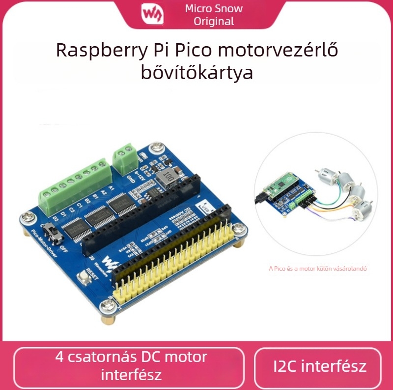 Light Snow Raspberry Pi Pico motorhajtó bővítőlap, 5V szabályzó, I2C interfész, 4 DC motor kimenet